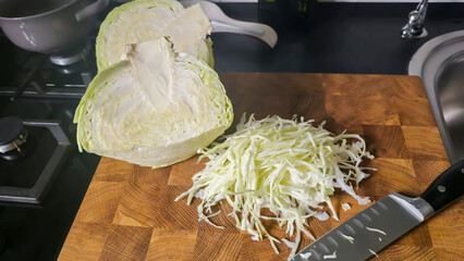 Cabbage and carrot dish at home in the kitchen. Step-by-step instructions