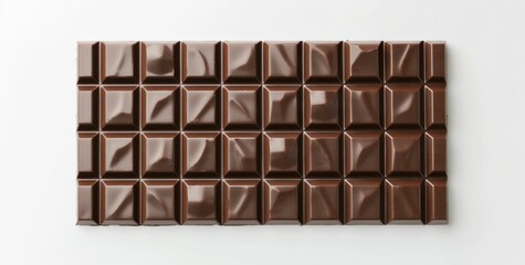 Fototapeta premium Dark chocolate bar on a white background, glossy texture showcasing individual segments and unique shine, ideal for food photography or dessert recipes
