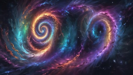 Naklejka premium Iridescent colors dancing across the surface of an abstract spiral galaxy, cosmic, space, nebula
