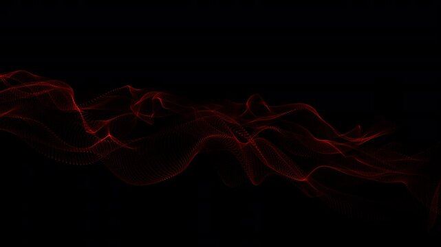 Futuristic animation of technology red Wave in dark environment. Abstract glowing digital cyber wave from particles. Smooth and dynamic movement of digital signals.