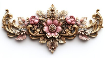 Fototapeta premium Golden floral ornament embellishing a white background