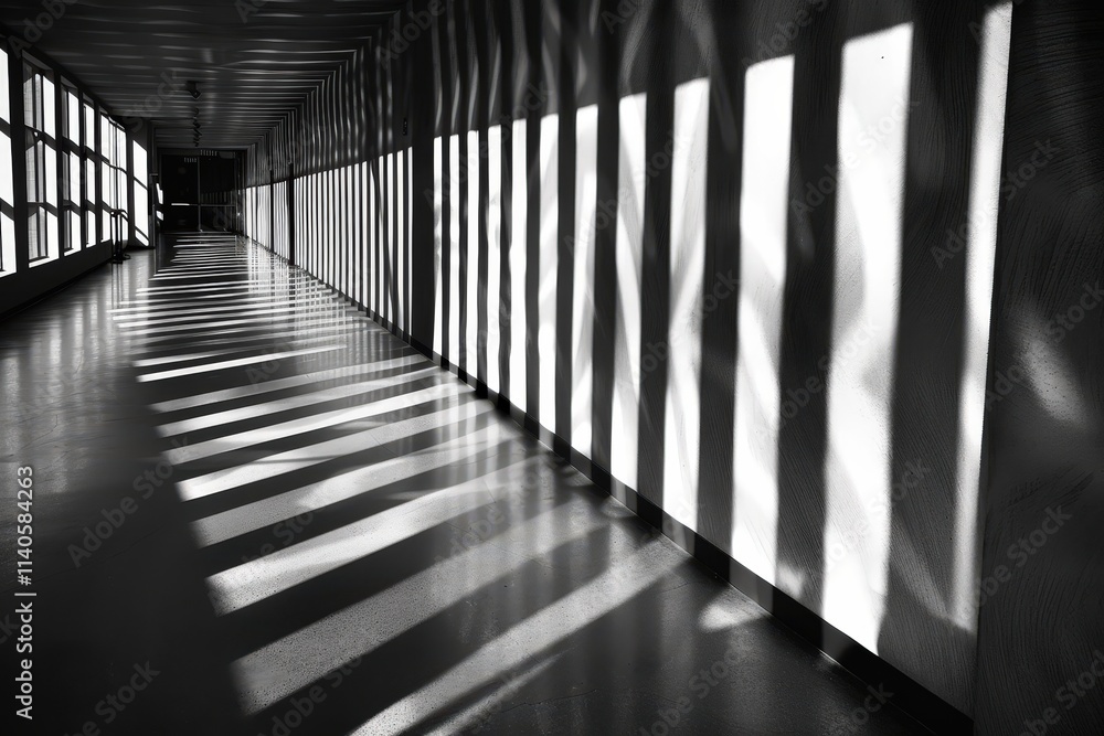 Poster strong contrasts of light and shadow create a dramatic corridor with striking patterns on the floor 