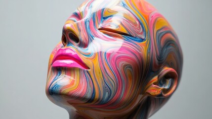 abstract art sculpture with colorful paint swirls