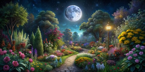 Night Garden Sketch, Dark Floral Illustration, Moonlight Botanical Drawing, Ink Garden Art, Nighttime Plant Sketch