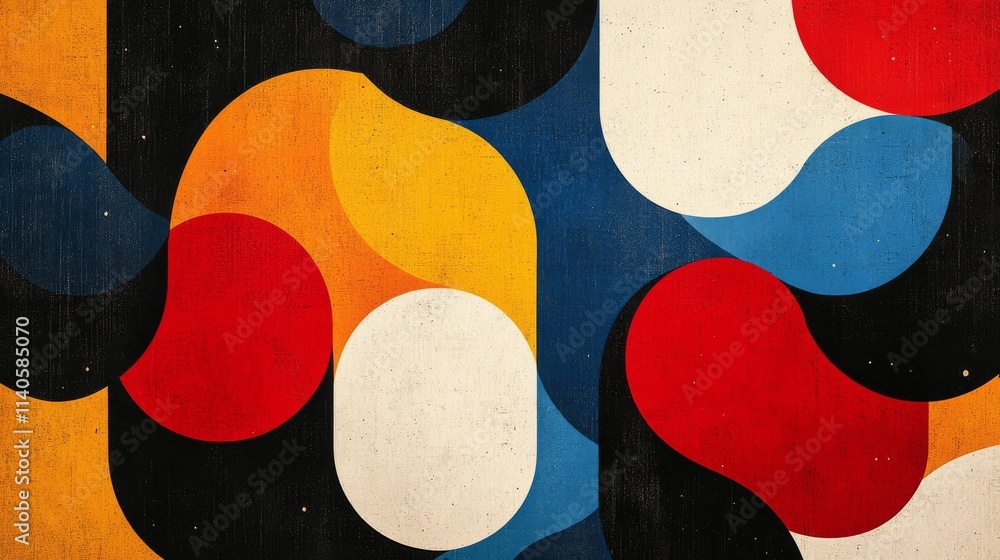 Poster colorful abstract design featuring circles and lines in bold patterns and vibrant hues