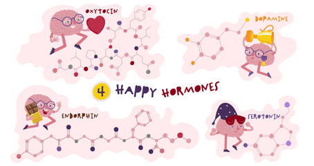 Four happy hormones. Dopamine, endorphin, serotonin, oxytocin.