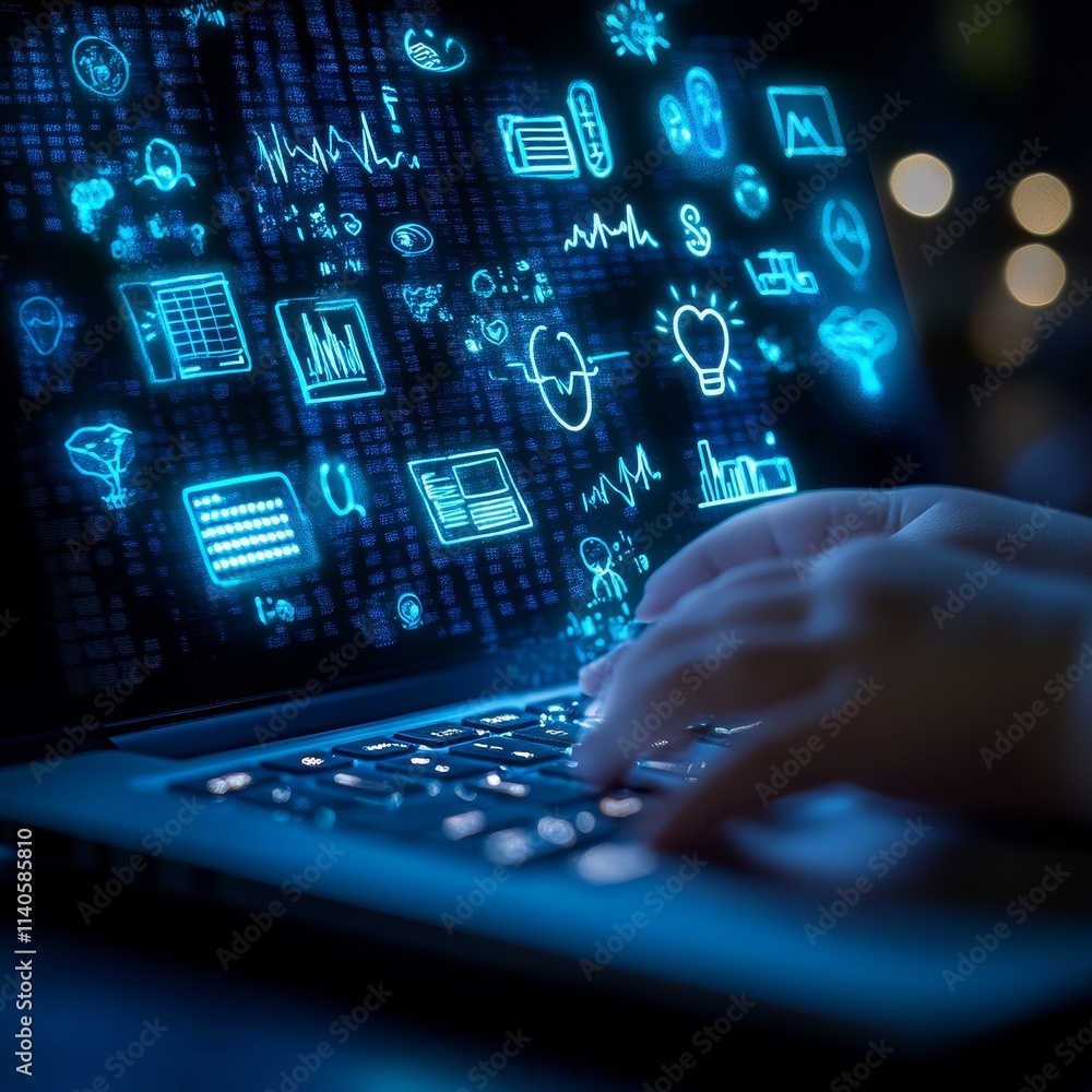 Poster engaging with digital innovation through data visualization and technology at night