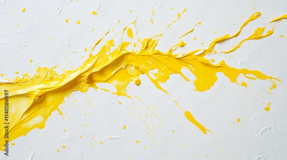 Poster yellow paint splashing on white canvas creating abstract art