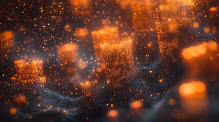 Obraz premium Glowing orange abstract shapes in dark background.