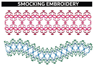 SET OF DECORATIVE SMOCKING EMBROIDERY LACE TRIM USED FOR WOMEN AND GIRLS APPAREL DRESSES TOPS AND ACCESSORIES FASHION DESIGN VECTOR ILLUSTRATION