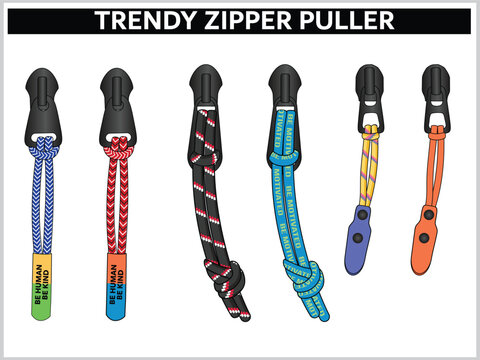 SET OF TRENDY ZIPPER PULLER VECTOR ILLUSTRATION