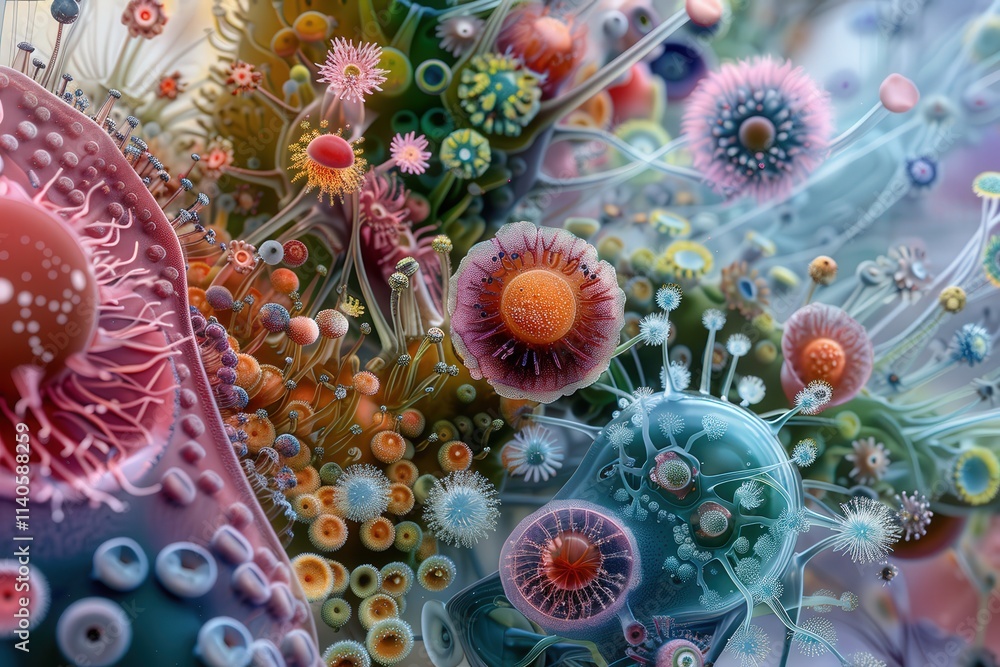 Aufkleber colorful microscopic view of bacteria and microbes in a vibrant environment teeming with life