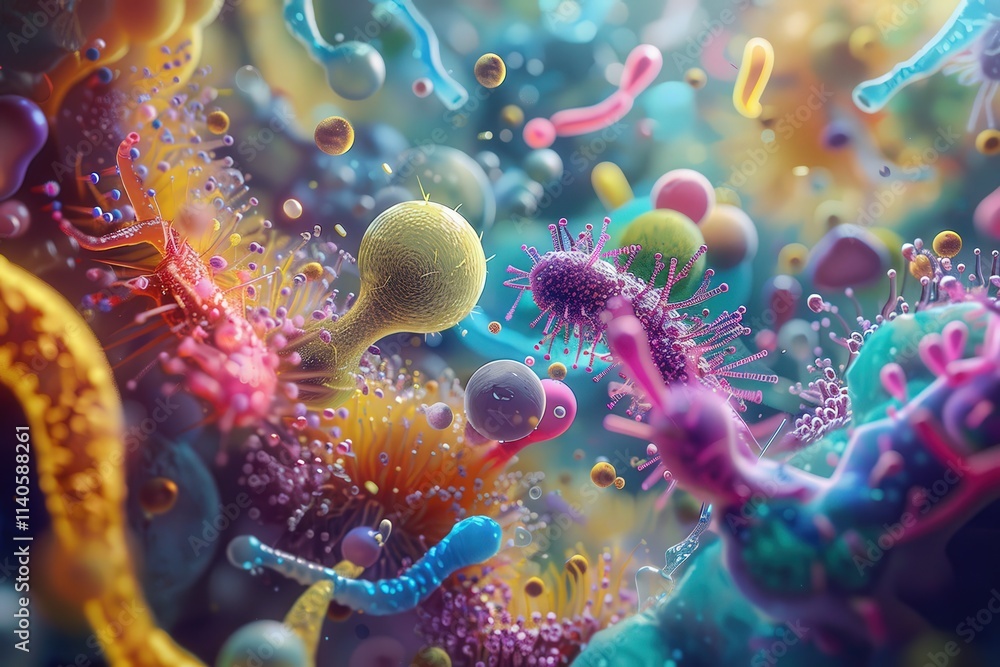 Aufkleber colorful microscopic view of bacteria and microbes in a vibrant environment teeming with life