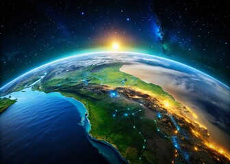 Fototapeta premium Night Photography: Equatorial Guinea Zoom Globe, Africa Map, Night View, Satellite Image, Global View, Earth at Night