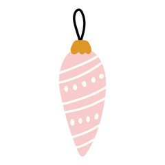 Cute Christmas bauble isolated on a white background. Vector hand-drawn illustration in flat style. Perfect for holiday and season designs, cards, decorations. 