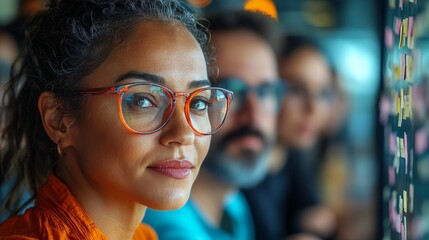 Group of young professionals engaged in collaborative brainstorming session in modern workspace