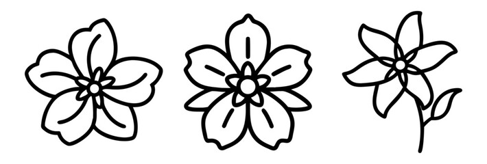 creeping phlox icon, flower line art, flower icon - Minimalistic black outline illustration of creeping phlox flower, perfect for icons, logos, and floral-themed designs.

