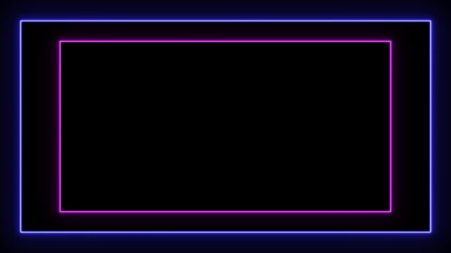 Neon lines frame animation. Rectangular frame with moving line.abstract glowing neon rectangle border frame in the shape rectangle glowing. ultraviolet light 4k glowing line Abstract background