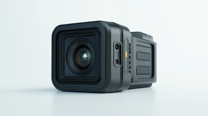 Compact action camera with minimalist design on white background