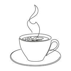 A cup of coffee line drawing. Latte one line art.