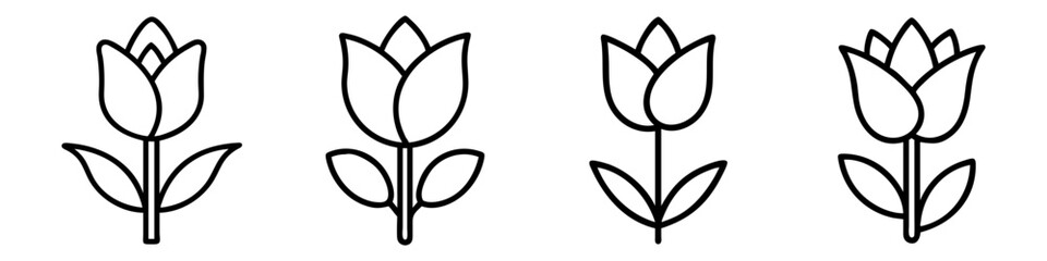 tulip icon, flower line art, flower icon - Minimalistic black outline illustration of tulip flower, perfect for icons, logos, and floral-themed designs.

