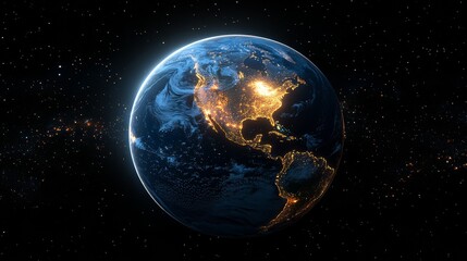 Obraz premium Planet earth rotating in space showing north america at night