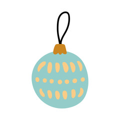 Cute Christmas bauble isolated on a white background. Vector hand-drawn illustration in flat style. Perfect for holiday and season designs, cards, decorations. 