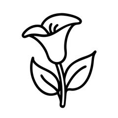 calla lily icon, flower line art, flower icon - Minimalistic black outline illustration of calla lily flower, perfect for icons, logos, and floral-themed designs.

