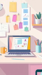 Digital Workspace with Laptop and Learning Materials