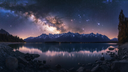 Beautiful lake with Milky Way