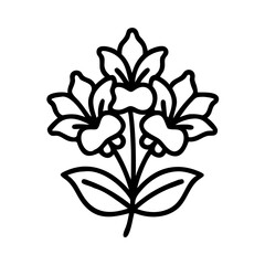 coral bells icon, flower line art, flower icon - Minimalistic black outline illustration of coral bells flower, perfect for icons, logos, and floral-themed designs.

