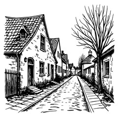 Vintage street scene of Krakow ghetto, remembrance in black and white