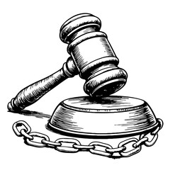 Gavel symbolizing justice against chains, human trafficking awareness