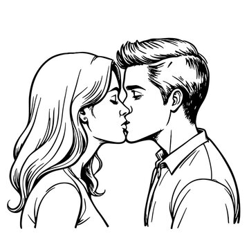 recommend clip art: Couple kissing in black and white sketch, love and connection