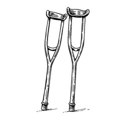 Sketch of crutches on white background, symbol of mobility aid