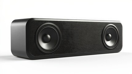Fototapeta premium Sleek black bluetooth speaker with dual speakers on minimalist white background