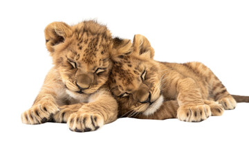 Obraz premium Majestic Lions Resting Together Under the African Sun. White or PNG Transparent Background.