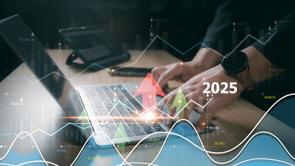 2025 business growth, Planning, opportunity, challenge and business strategy in new year, Marketing plan continue to increase return. Development to success and motivation in 2025.