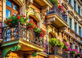 Fototapeta premium Nobler Altbau Balkon - Elegant Balcony Apartment Exterior Photo