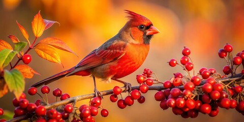 Fototapeta premium Northern Cardinal Bird & Berries: Stunning Food Photography Images