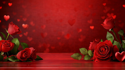 valentine day podium background month of love heart and red rose