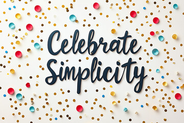 The words "Celebrate Simplicity" in sleek silver font with scattered golden dots.