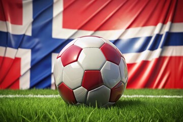 Naklejka premium Norway Soccer Ball Photo, Candid Soccer Shots, Norwegian Flag Football, Football with Norway Flag, Candid Football Photography