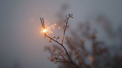Obraz premium Bright Sparkler Glowing on a White Background