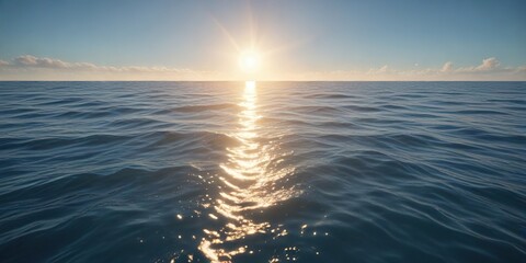 Obraz premium Gentle sunlight dances across the ocean's surface creating soft, easy ripples in the blue waters, calmness, water