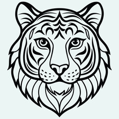 Fototapeta premium Black and White Tiger Face Illustration 