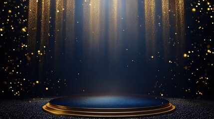 Dark blue stage with gold spotlight lines and shiny texture for award ceremony design