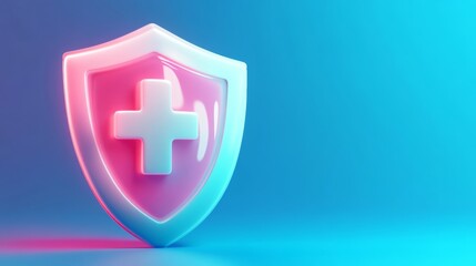 Obraz premium Pink and white shield protecting health with cross symbol on blue background