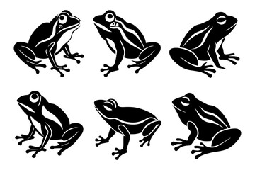 6 different styles of frogs vector silhouette