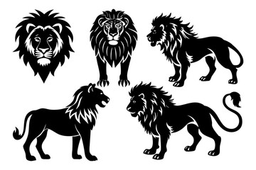 5 different styles of lions vector silhouette